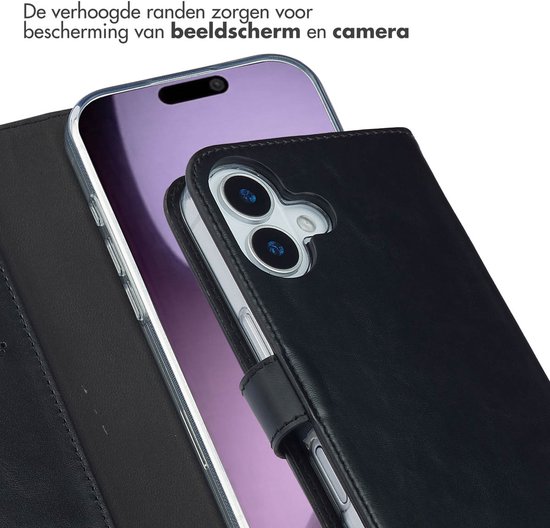 Étui Selencia - Compatible avec iPhone 17 - Bookcase en cuir véritable - Zwart