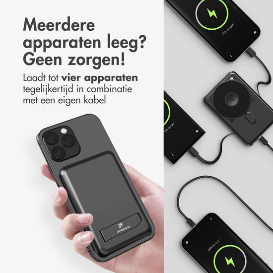 imoshion® Powerbank 10000 mAh met geïntegreerde kabels - Geschikt voor MagSafe - Snellader - USB C - LED-Display - Magnetische Powerbanks - Noodpakket