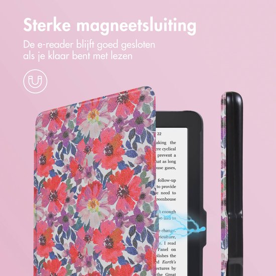 iMoshion Ereader Cover / Hoesje Geschikt voor Kobo Clara 2E / Tolino Shine 4 - iMoshion Design Sleepcover Bookcase zonder stand - Flower Watercolor van iMoshion — afbeelding 4