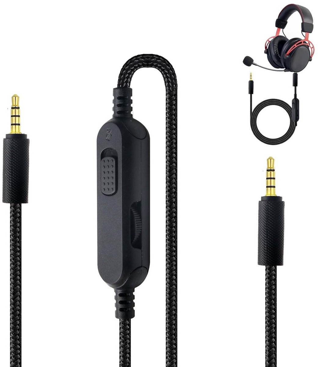 Vervangende 3,5 mm audiokabel met microfoon en volumeregeling voor gaming headsets