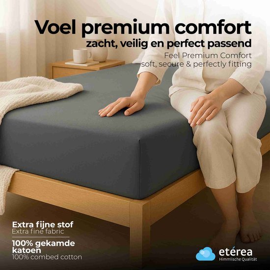 etérea Hoeslaken Extra Jersey 240x220 cm - Oekotex - 100% coton - jusqu'à 35 cm - Grijs