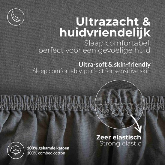 etérea Hoeslaken Extra Jersey 240x220 cm - Oekotex - 100% coton - jusqu'à 35 cm - Grijs