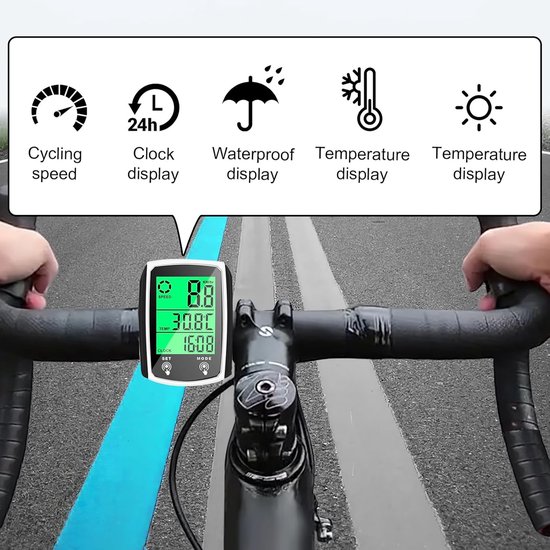 Kilometerteller Fiets - Fietscomputer - 19 Functies - automatische achtergrondverlichting - Waterdichte Kilometerteller - Fietssnelheidsmeter - Eenvoudig te Installeren van Merkloos — afbeelding 2