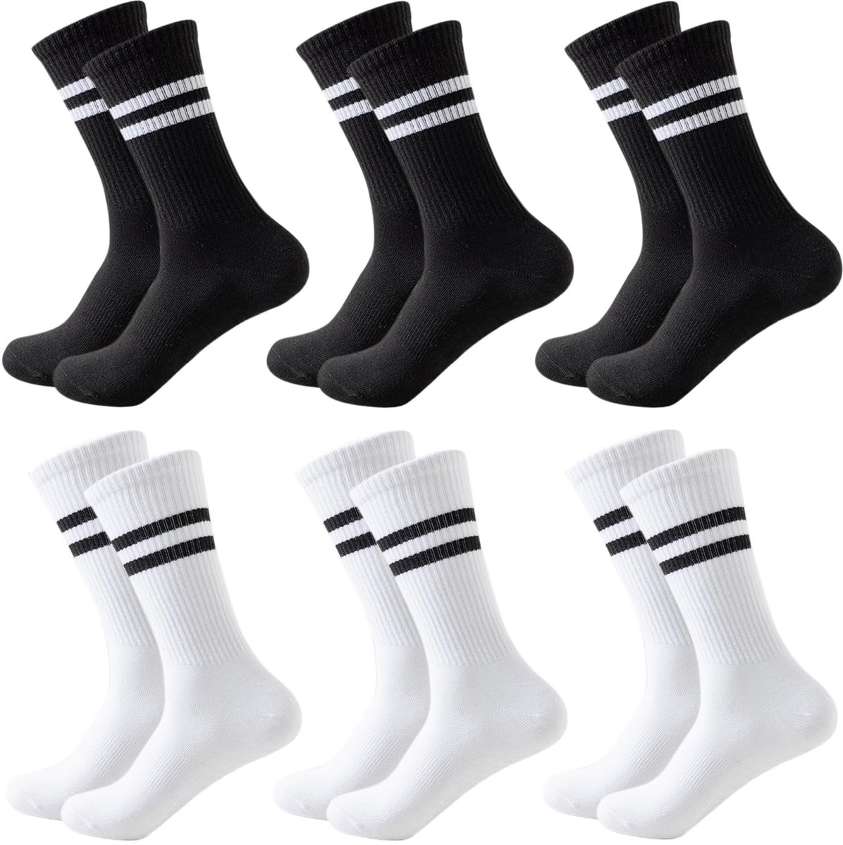 Damessokken met schattige strepen, tennissokken, sportsokken, katoen, kleurrijk, casual, voor dagelijks gebruik, yoga, fitness, hardlopen, school, 6 paar