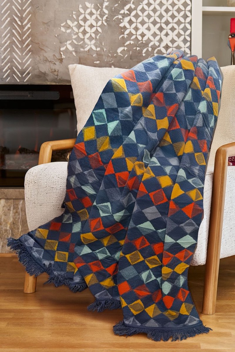 Boraboi® Katoenen Deken- 150x200 cm ,(Donker blauw,grijs,orange,geel) 500 GSM – Ademend & Zacht – Dubbelzijdig – Vier Seizoenen