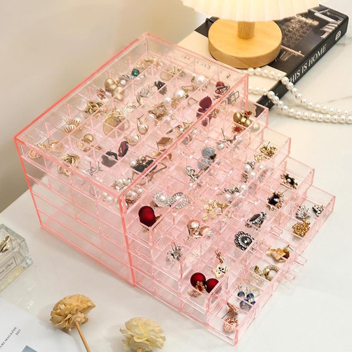 VVGoods - Acryl Sieraden Opbergdoos met 5 Laden en 120 Compartimenten - Roze