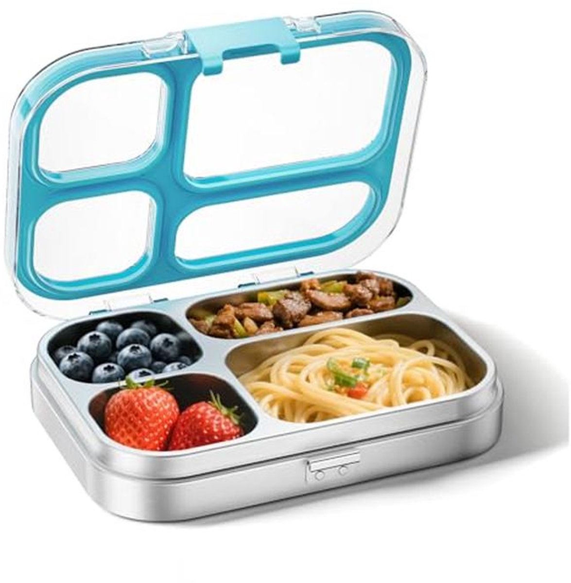 Roestvrijstalen bento-lunchbox voor kinderen - 800 ml - Lekvrije 304 roestvrijstalen bentobox met 4 compartimenten