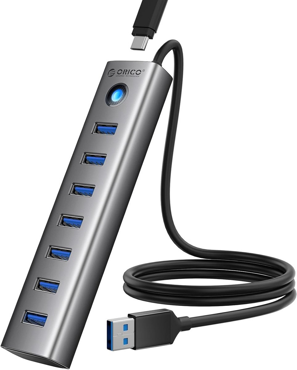 7 Poort USB 3.0 Hub - Aluminium USB Multiport Adapter met 100cm Kabel