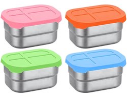 4 Stuks - Snackbox Roestvrij Staal - 230ml - RVS Broodtrommel - Snackdoosjes - 10*6.2*5.5cm - 4 kleuren - Waterdicht - Vershouddoos - Bpa-Vrij - Geschikt Voor Fruit, Noten of Kleine Maaltijden - Afgesloten draagbare opbergcontainer - Herbruikbaar