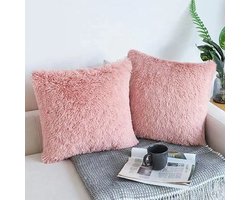 Roze Pluche Kussenset 2-Stuks – 40x40 Cm Kunstbont Sierkussens VCoor Op De Bank | Zacht, Decoratief & Knuffelcomfort