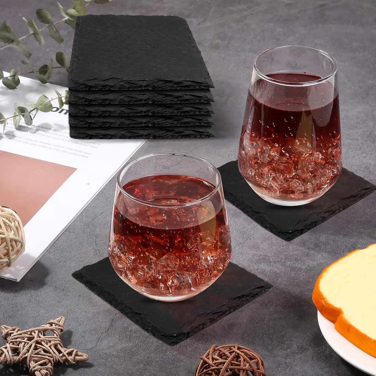 Set van 68 Zwarte Vierkante Leisteen Onderzetters 10x10 cm