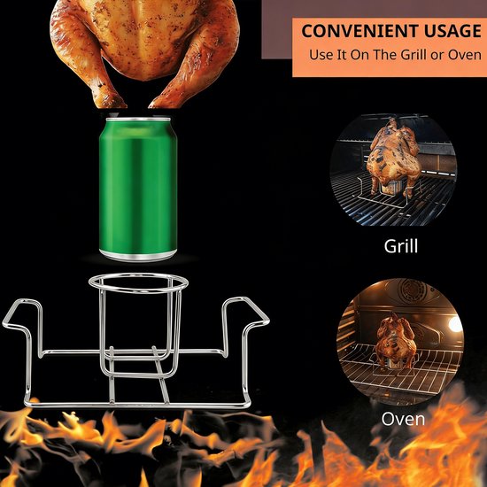 Bierblikjeshouder voor Kip - Roestvrijstalen BBQ-accessoire voor Grill en Smoker - Hoogwaardige Grillstandaard voor Sappige Kip - Geschikt voor Buiten Barbecue Picknick en Kamperen - Duurzaam Keukengerei van Merkloos — afbeelding 3