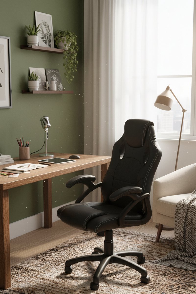 Gaming Stoel – Ergonomische Bureaustoel met Verstelbare Hoogte, Kantelmechanisme, Dik Comfort Kussen, Luxe Kunstleer, Belastbaar tot 150kg – Zwart – House&Garden