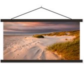 soleil se couche sur les dunes de sable blanc sur la plage affiche scolaire lattes noires plates 90x45 cm - Tirage photo sur affiche textielposter (décoration murale salon / chambre) / Sea and Beach