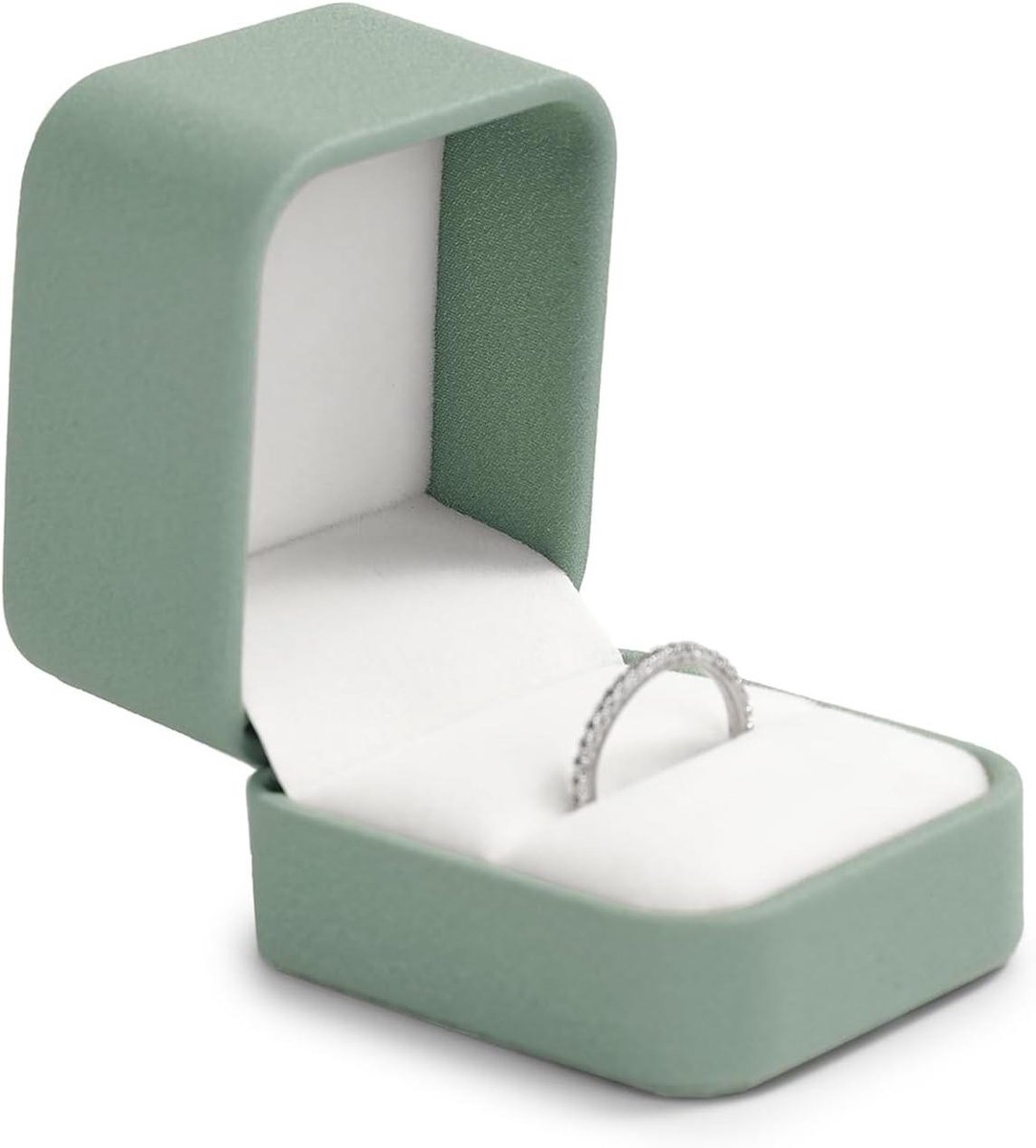 VVGoods - Leren ringendoos in klassiek olijfgroen voor bruiloft en jubileum - Luxe opbergdoos met fluweelvoering