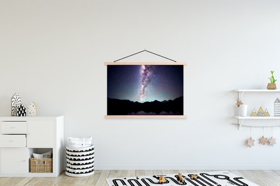 Posterhanger incl. Poster 120x80 cm - Schoolplaat - Heelal - Melkweg - Sterrenhemel - Jongens - Meisjes - Kinderen - Textielposter - Blanke latten