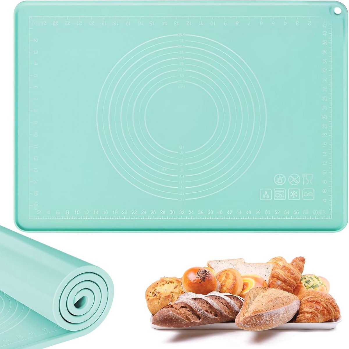 Grote Siliconen Bakmat 70x50 cm met Antiaanbaklaag en Maatverdeling voor Gebak en Pizza