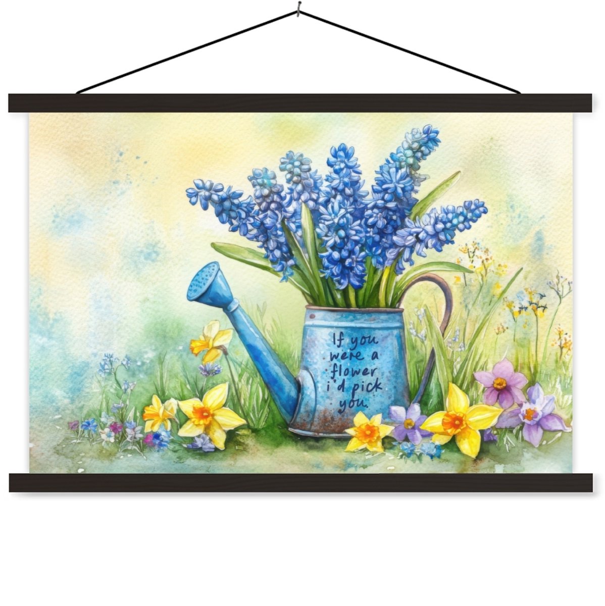 Posterhanger incl. Poster 60x40 cm - Schoolplaat - Lavendelbloemen - Quote - Gieter - Text