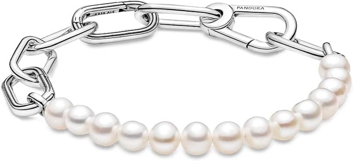 Schakelarmband van sterling zilver met zoetwaterkweekparel