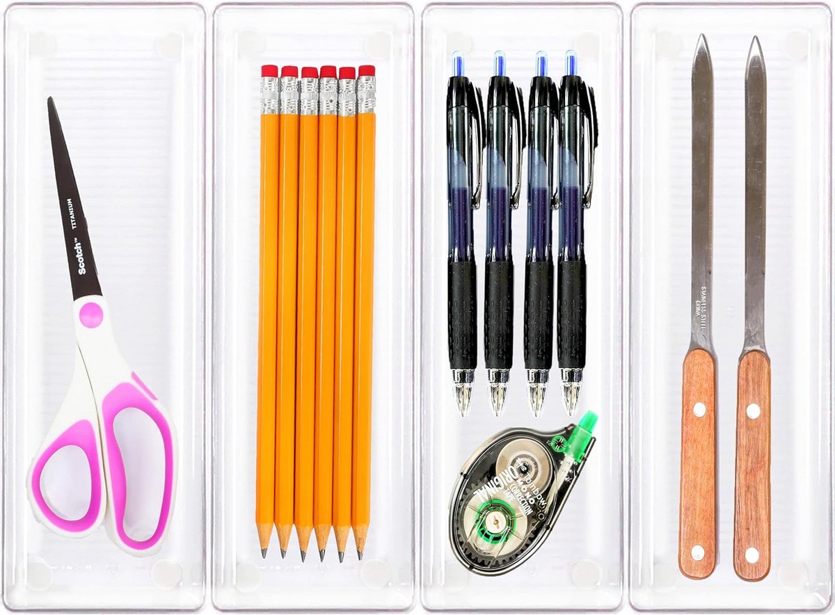 Transparante Ladesorteerder voor Kantoorafvalbak - Desk Organizer 8.5 x 24 cm, 4 Sets