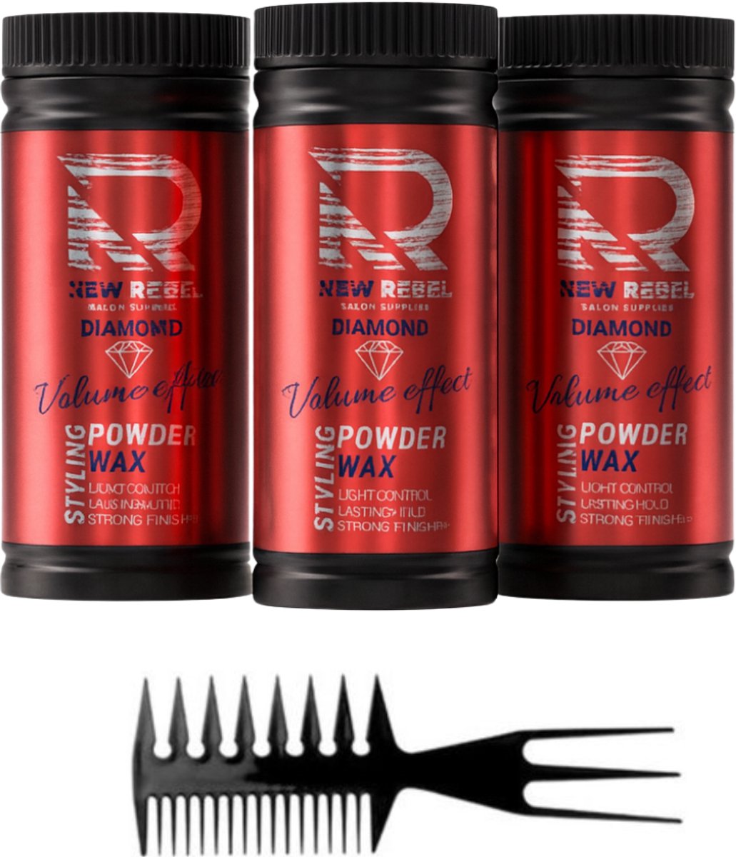 New Rebel Volume Effect Poeder – 3 Stuks + Styling Kam – Direct Volume & Flexibele Hold – 20g per stuk