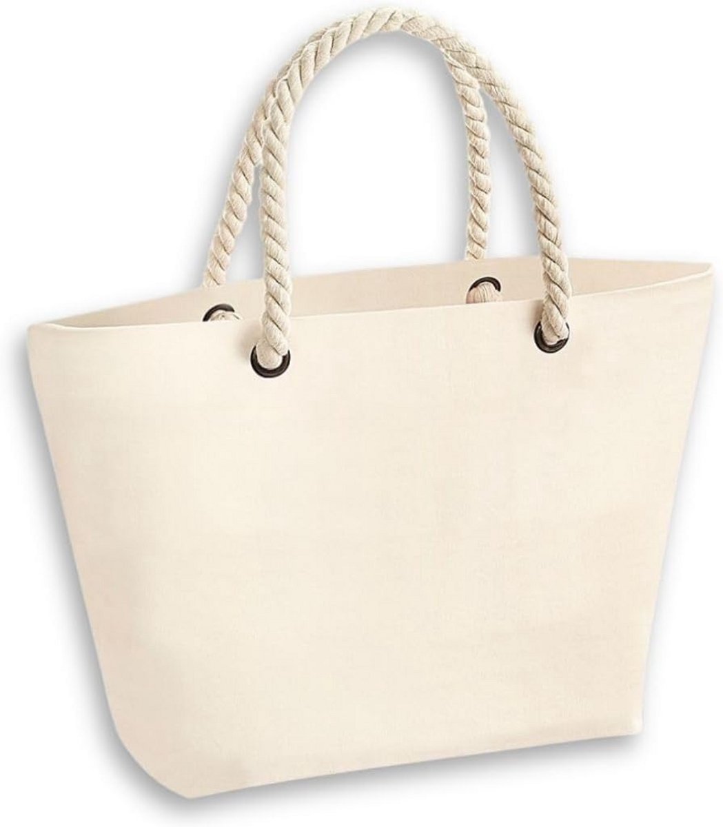 Grote Canvas Strandtas Dames - Shopper van 100% Katoen met Lange Handvatten