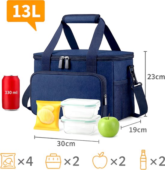BOTC Koeltas - Lunchtas - Koeltasje - 13L - 30x19x23cm- Lunchtas voor Dames en Heren - Maat L - Blauw van Merkloos — afbeelding 3