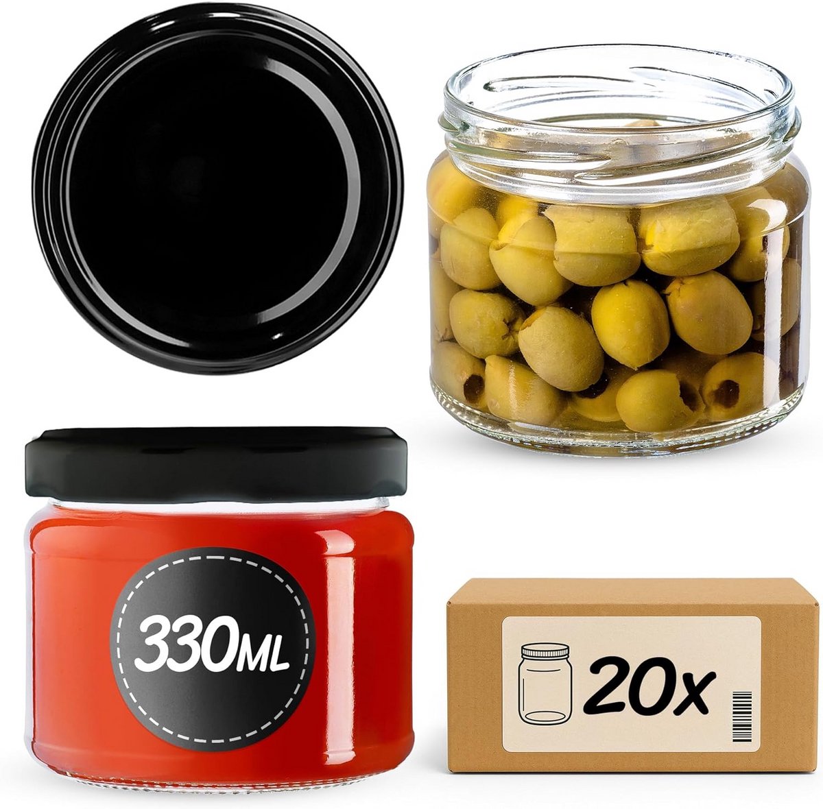 20 Stuks Inmaakpotten 330 ml met Schroefdeksel voor Jam, Honing en Bewaren