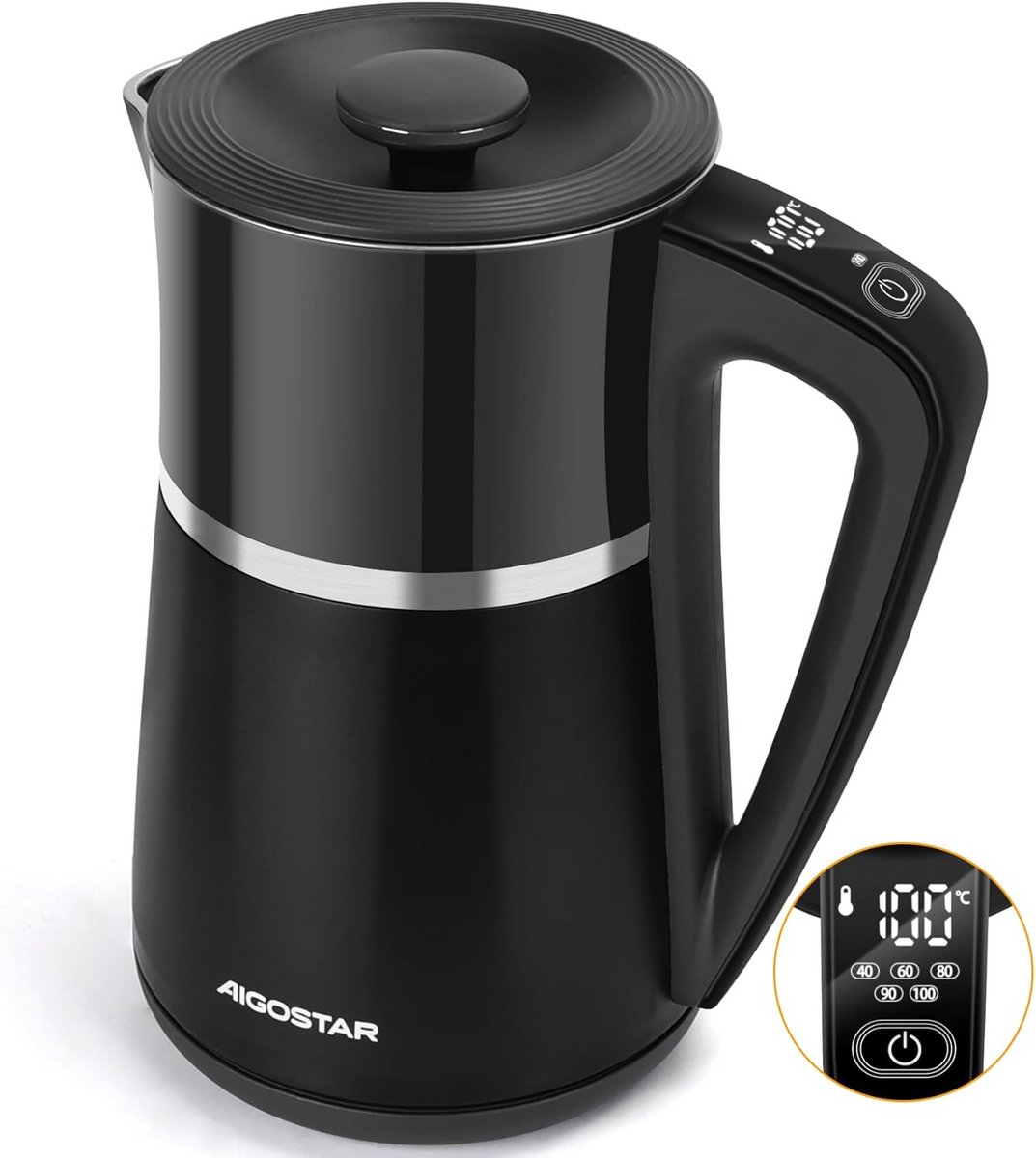 Elektrische Waterkoker met Temperatuurregeling 1.7L 2200W RVS Zwart Digitaal