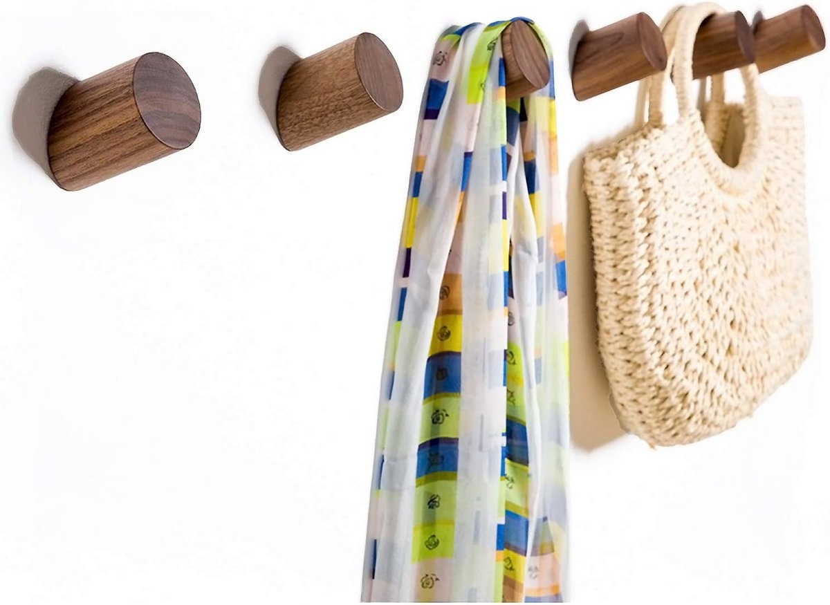 Houten Wandhaken Set van 2 – Rustieke Kapstokken met Natuurlijke Afwerking voor Jassen en 