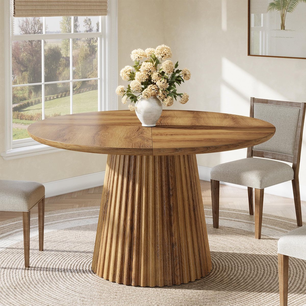 LITTLE Trees Boerderijstijl Eettafel - 120 X 76 X 120 cm - Ronde Houten Tafel - Voor Eetkamer, Keuken & Woonkamer - Bruin