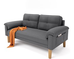 Xbro Zitbank met Armleuningen en Zijvakjes - Zitbank 2 zits - Kleine Stoffen Bank - Voor Woonkamer, Appartement, Kantoor - 145 x 77 x 77 cm - Donkergrijs