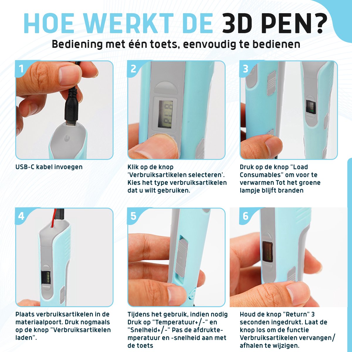 Fleau Kids 3D Pen Starterspakket Blauw XXL - 150m Filament - 30 Kleuren Vullingen - 2025 USB-C model + Vele Extra's - Knutselen en Tekenen - 3D Printen - Tekenset — afbeelding 5