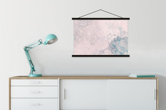 Porte-affiche avec affiche - Affiche scolaire - Ciment - Béton - Rétro - Industriel - Wit - Blauw - 90x60 cm - Lattes noires