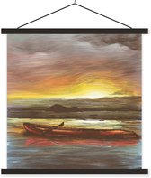 Porte-affiche avec affiche - Affiche scolaire - Bateau - Mer - Soleil - 60x60 cm - Lattes noires