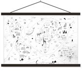 Affiche scolaire - Wereldkaart - Enfants - Wit - Zwart - 90x60 cm
