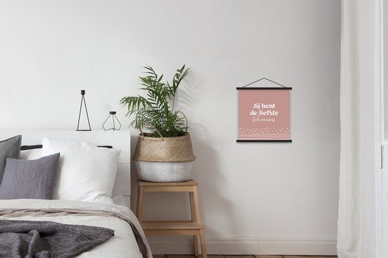Posterhanger incl. Poster 40x40 cm - Schoolplaat - Zus - Schoonfamilie - Quotes - Textielposter - Zwarte latten