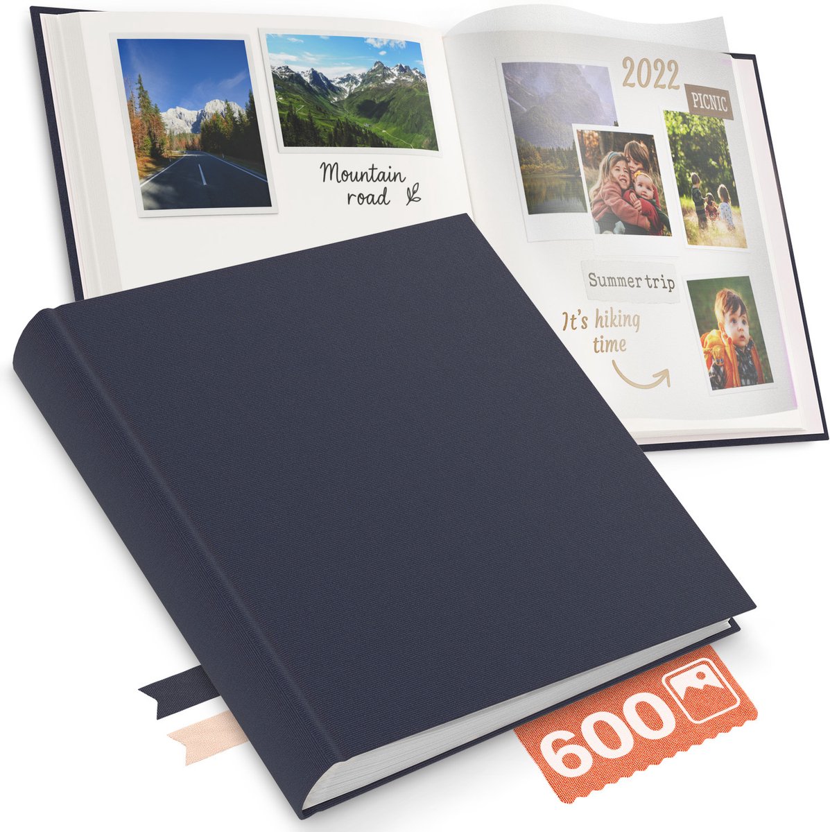 ACROPAQ Fotoboek plakalbum & insteekalbum - 100 pagina’s, tot 600 foto's (9x13, 10x15, 13x18 cm) - Foto album met linnen kaft - Donkerblauw foto boek
