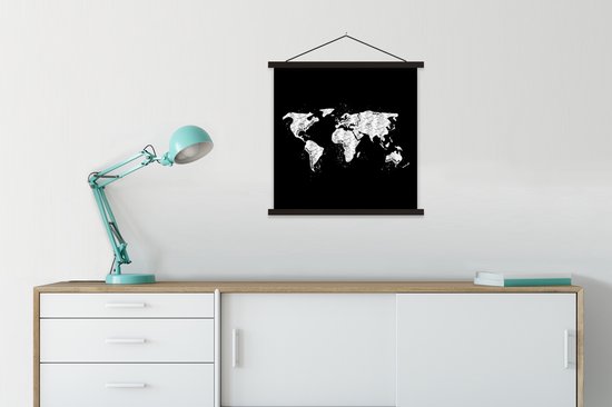Décoration murale - Carte du Wereldkaart - Marbre - Zwart - Wit - Affiche scolaire - 60x60 cm