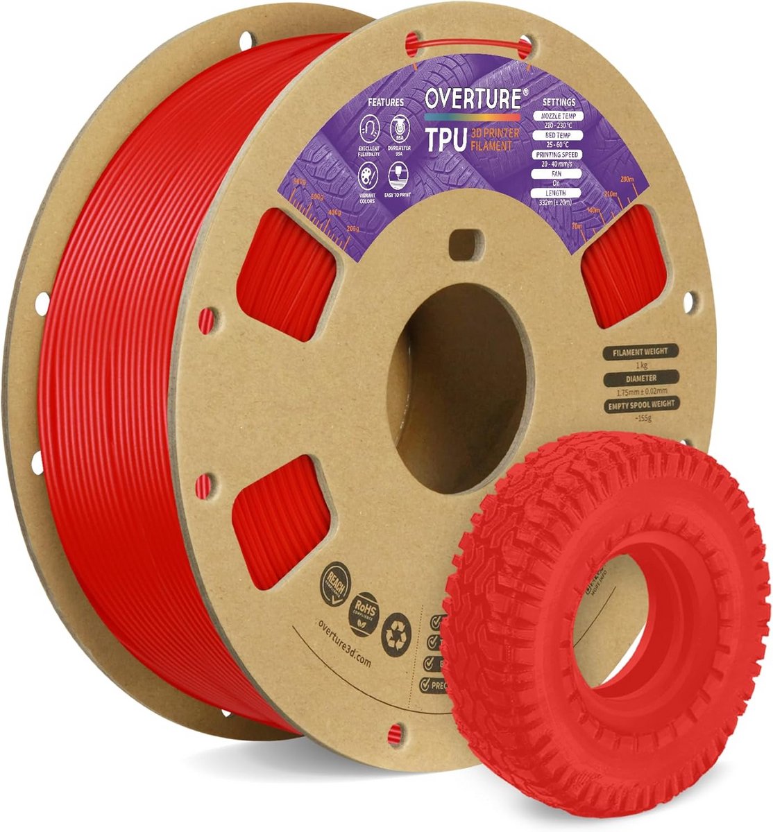 Flexibel TPU Filament 1.75mm 95A voor 3D-printen - 1kg Spoel met Nauwkeurigheid