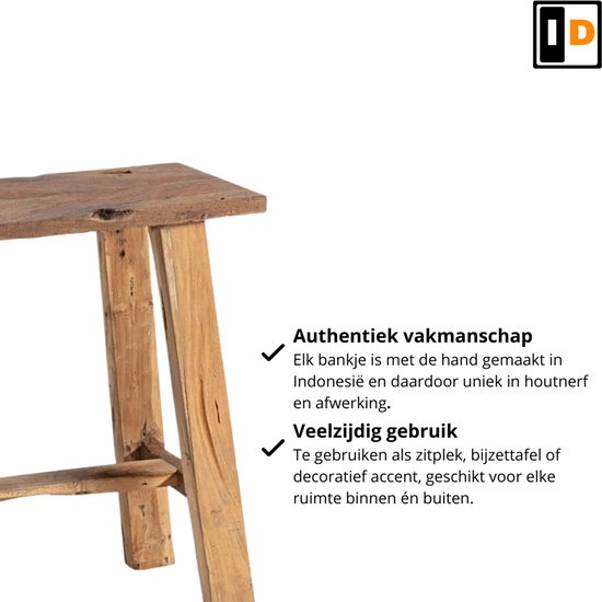 Tabouret en teck Handgemaakt 100 cm d'Indonésie