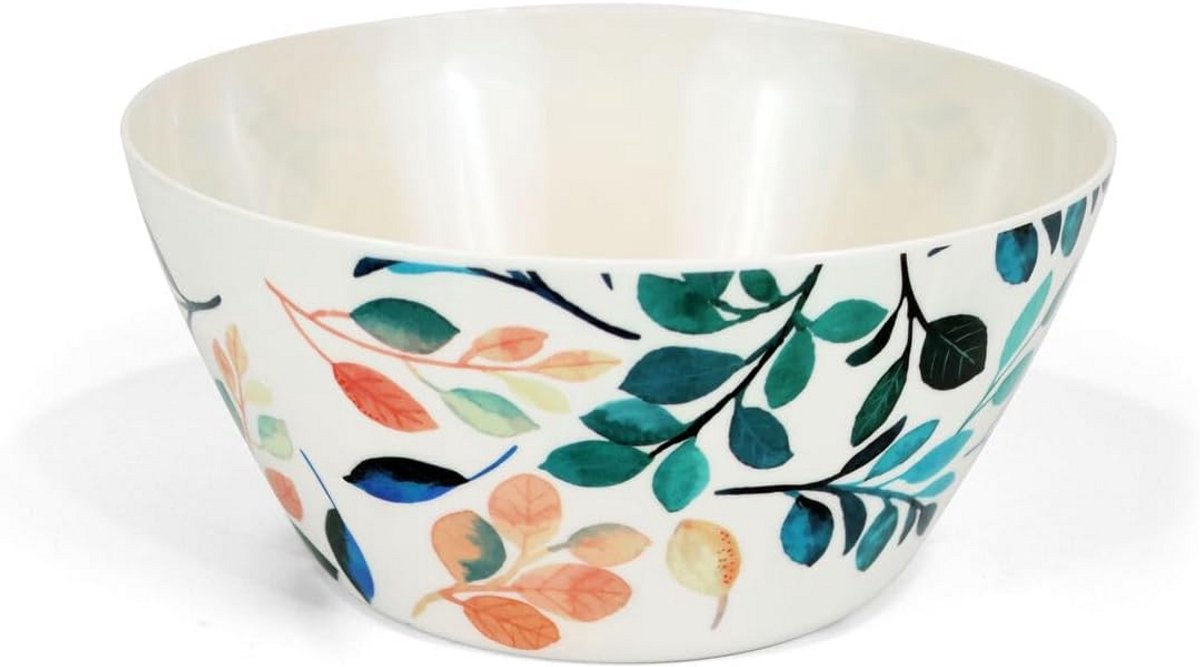Grote Ronde Saladekom Melamine Met Bladpatroon