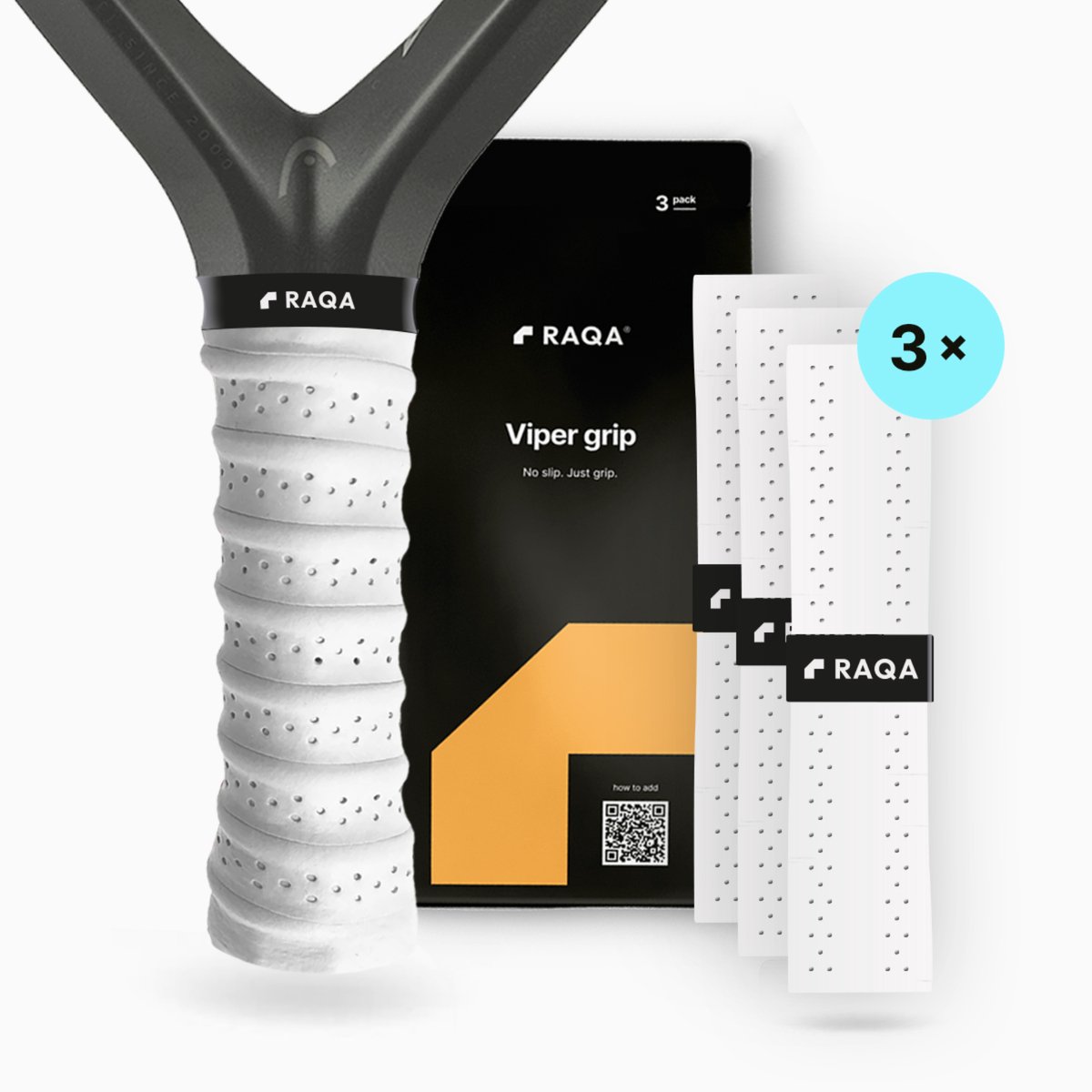 Raqa ® Viper padel grip (3-pack) – Overgrips – Padelgrips – Antislip grip – Zweetabsorberend – Wit - Extra grip & comfort – Design in NL