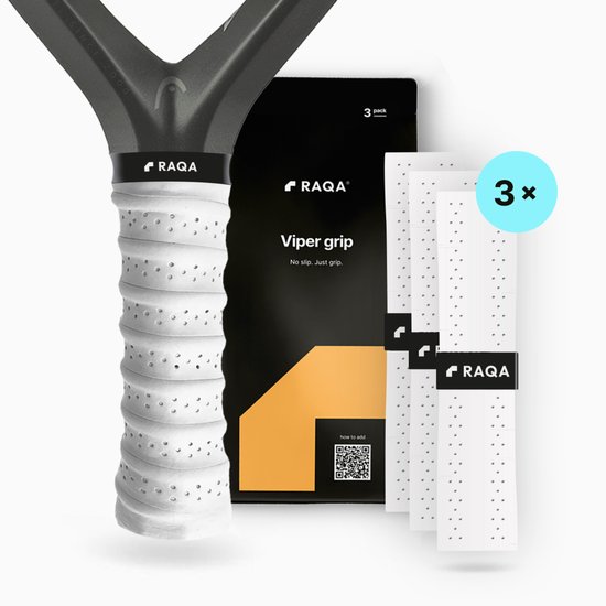 Raqa ® Viper padel grip (3-pack) – Overgrips – Padelgrips – Antislip grip – Zweetabsorberend – Wit - Extra grip & comfort – Design in NL