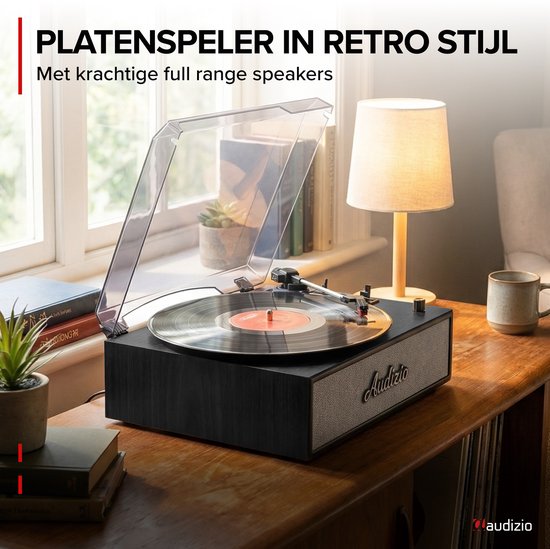Retro platenspeler - Audizio Reno - Bluetooth platenspeler - LP speler met auto-stop - Zwart