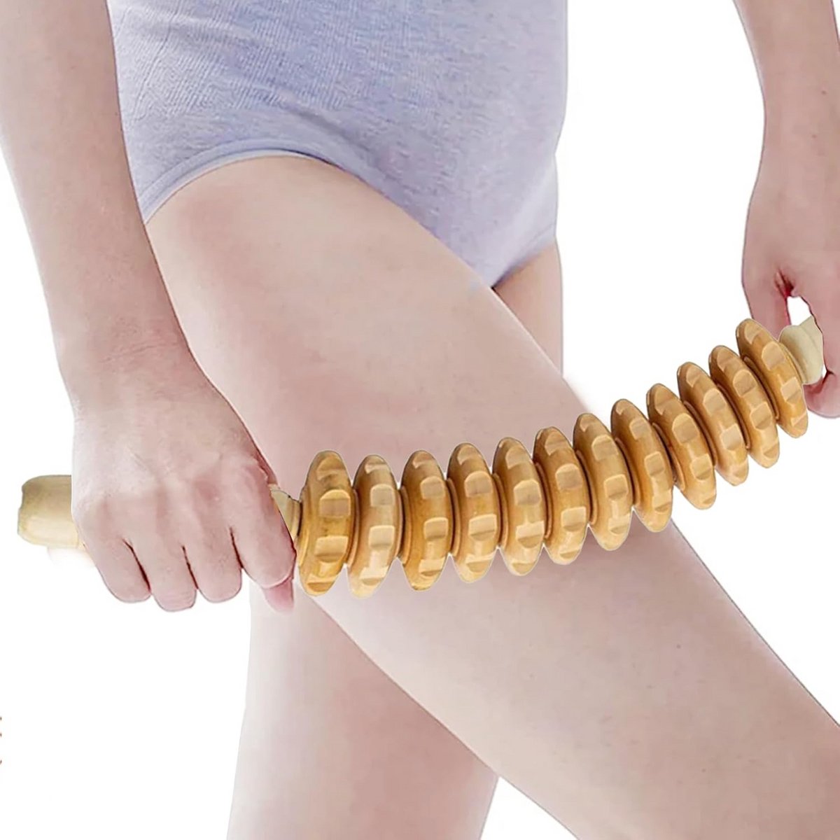 Houten Massage Roller voor Rug, Nek en Benen - Lichaamsmassage Tool met Handvat