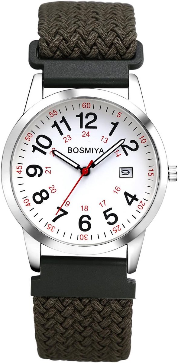 Unisex Quartz Horloge met Gevlochten Elastische Armband en Kalender