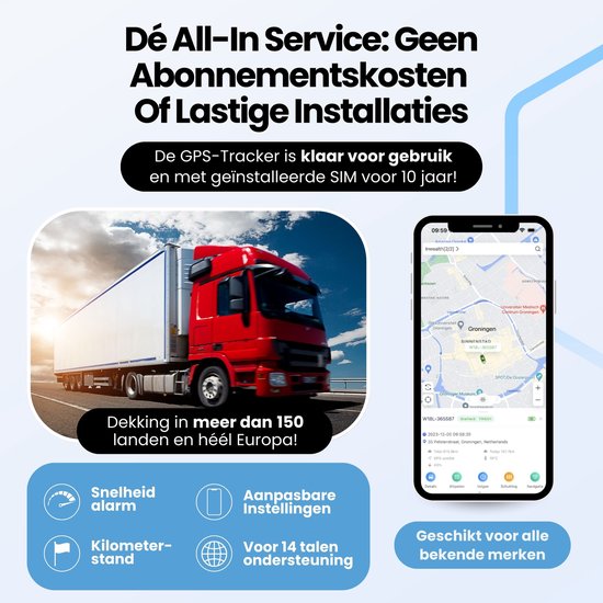 Protectly® GPS Tracker Extreme met Sim - Tracker - GPS Trackers – Volgsysteem - 150 landen - Slimme Sensoren - IP67 Waterdicht - 10 Jaar Full Service SIM - Geen abonnementskosten - Geschikt voor iOS & Android