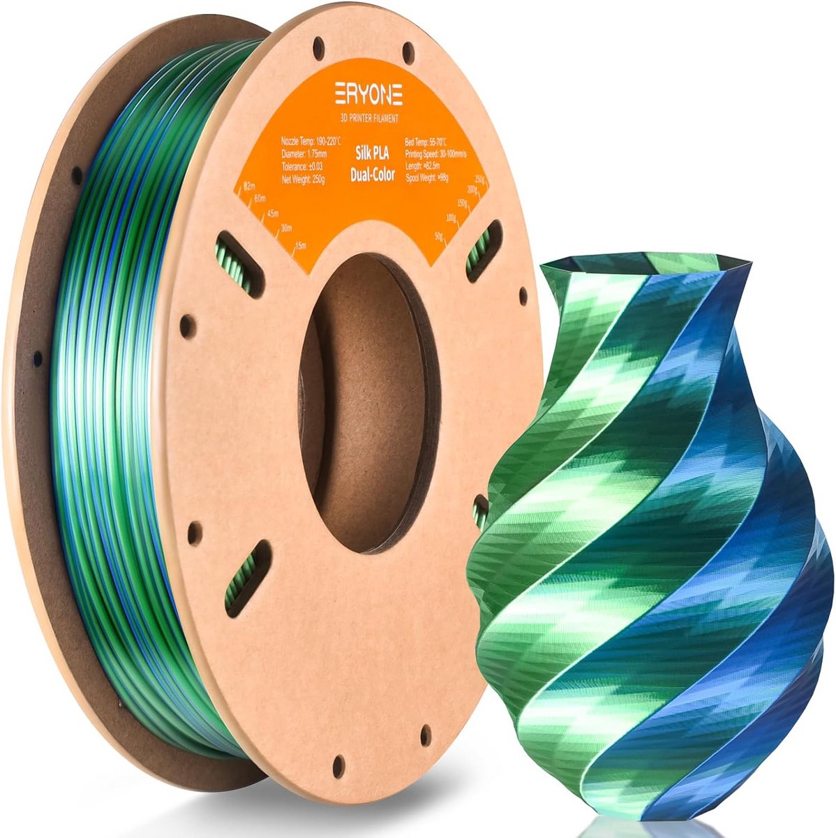 Silk PLA 3D Printer Filament 1.75mm Dubbelkleurig Blauw Groen 250g Spoel