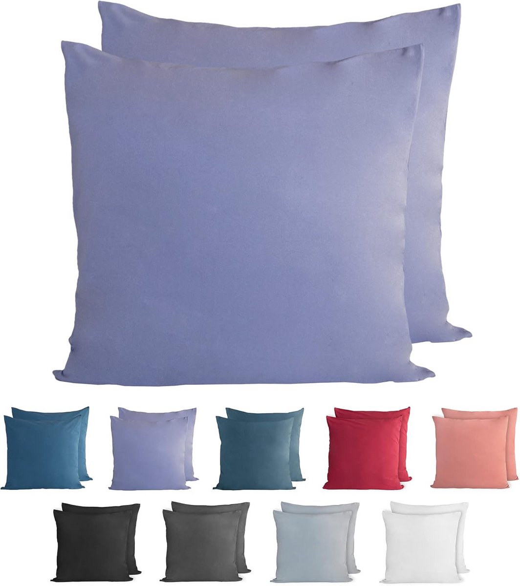 Katoenen Kussenslopen Set van 2 - 50x50 cm - Superzachte Jersey Hoofdkussenhoezen - Paars